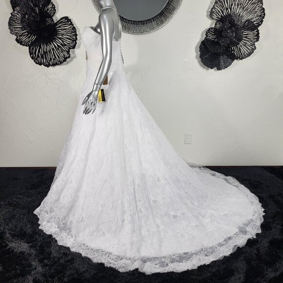 NWT~$2750~DEMETRIOS~10/12~WHITE STRAPLESS RHINESTONE BEADED LACE WEDDING DRESS - Picture 10 of 16